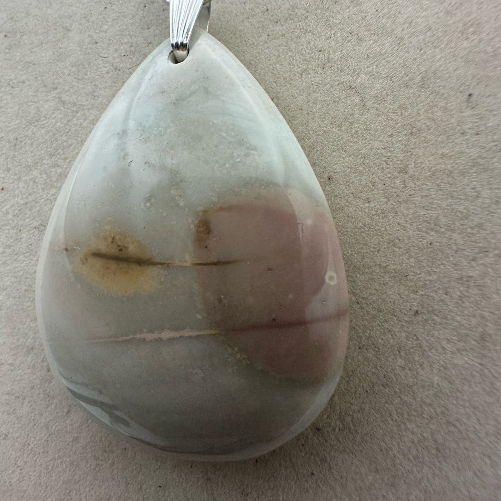 Light Polychrome Jasper Pendant Necklace on Tan Adjustable Rope - Picture 8 of 8